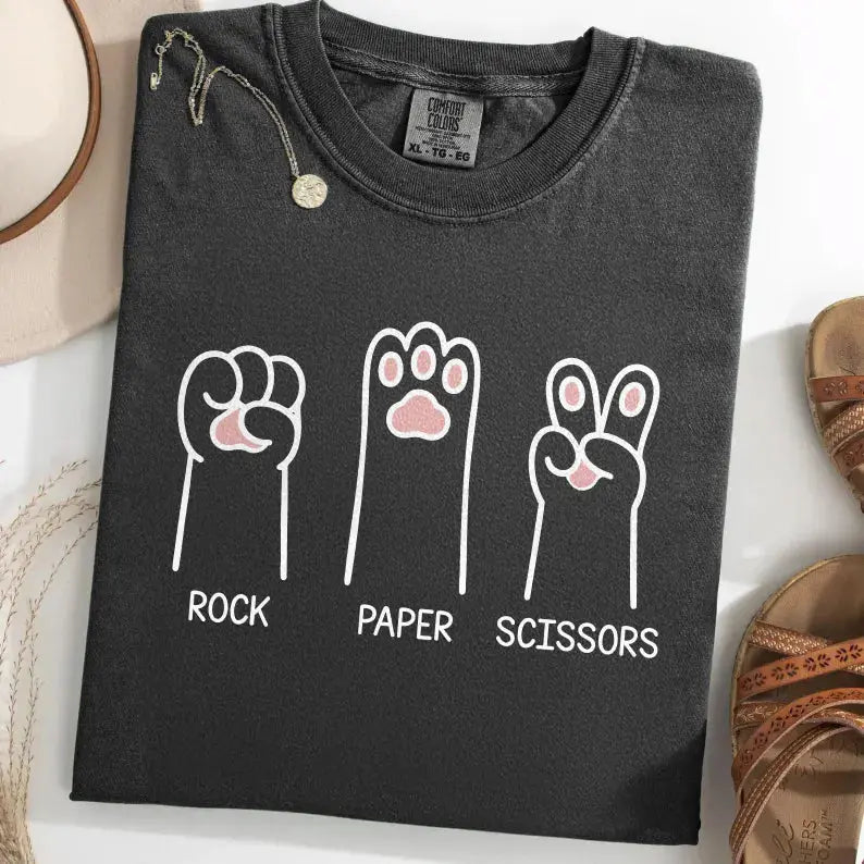 Cat T-Shirt; Cat Paw Rock Paper Scissors T-Shirt - Texalse