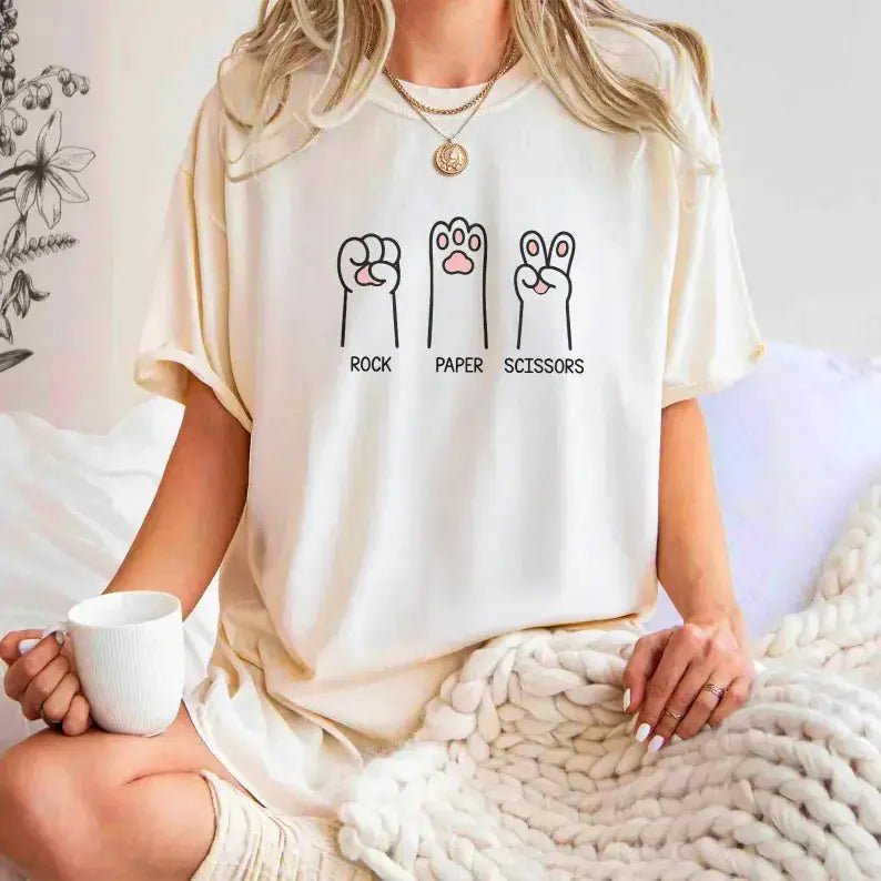 Cat T-Shirt; Cat Paw Rock Paper Scissors T-Shirt - Texalse