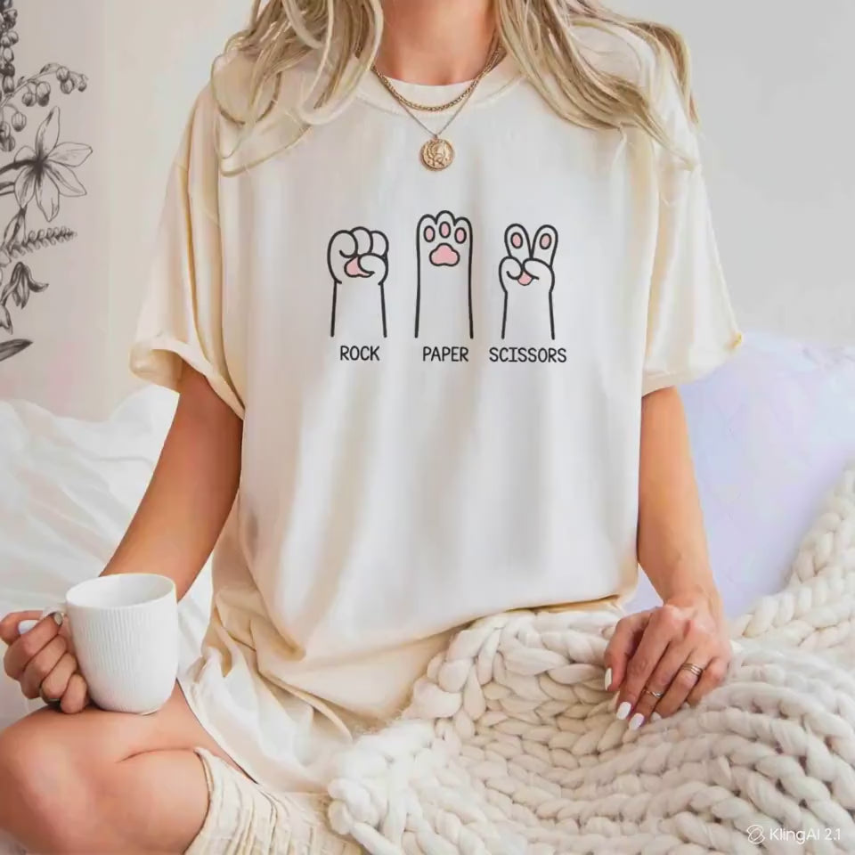 Cat T-Shirt; Cat Paw Rock Paper Scissors T-Shirt